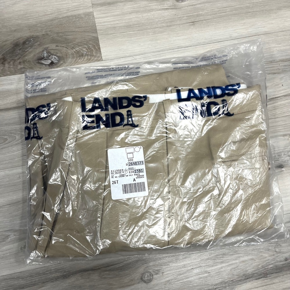 Lands' End Pants Men's 42x26.5 Khaki Traditional Fit Pleated Chino NIB